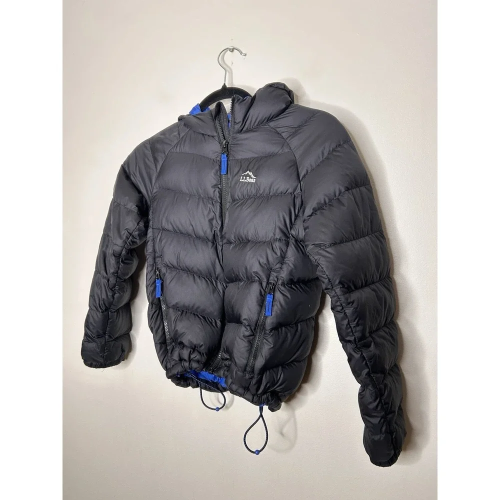 L.L. Bean 650 Fill Down Hooded Jacket Youth Black Stowaway Downtek Size Small 8